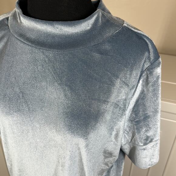 Anthropologie Krisha Blouse Top Velvet Mock Neck Short Sleeve Slate Blue Size L - Picture 8 of 16